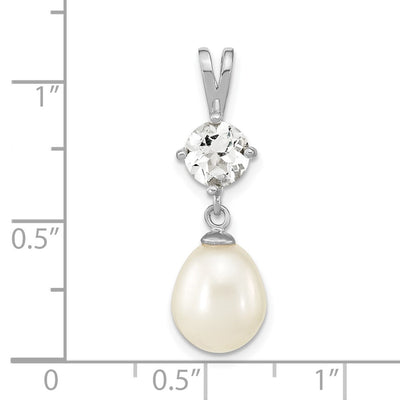 Sterling Silver Rhodium-plated8- White Teardrop Freshwater Cultured Pearl and 1.95WT White Topaz Pendant