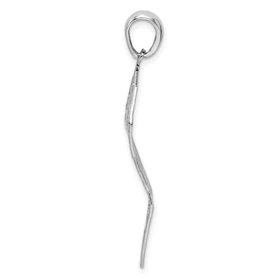 Sterling Silver Rhodium-plated Polished & D/C Leaf Pendant, 38.5 x 14mm