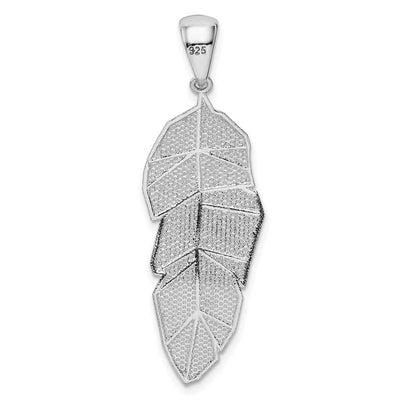 Sterling Silver Rhodium-plated Polished & D/C Leaf Pendant, 38.5 x 14mm