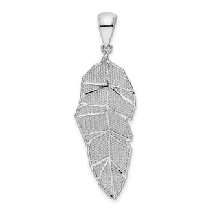 Sterling Silver Rhodium-plated Polished & D/C Leaf Pendant (Style QP5442)