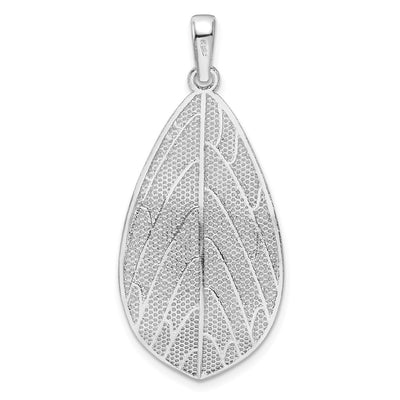 Sterling Silver Rhodium-plated Polished & D/C Leaf Pendant, 38.75 x 19mm