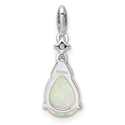Sterling Silver Rhodium-plated Polished CZ and Synthetic Opal Pendant