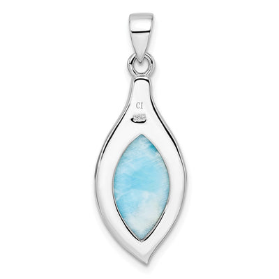 Sterling Silver Rhodium-plated Polished Larimar Pendant, 35.6 x 12.8mm
