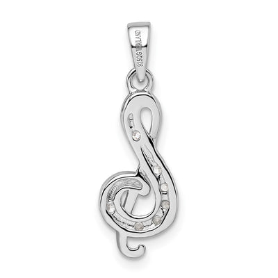 Sterling Silver Rhodium-plated CZ Treble Clef Pendant, 25.5 x 8.15mm