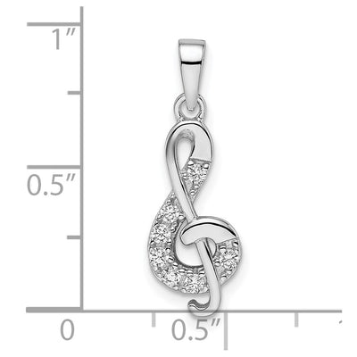 Sterling Silver Rhodium-plated CZ Treble Clef Pendant, 25.5 x 8.15mm