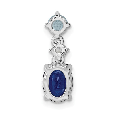 Sterling Silver Rhodium-plated CZ and Blue Glass Pendant, 17.74 x 5.99mm