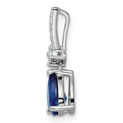 Sterling Silver Rhodium-plated CZ and Blue Glass Pendant, 19.9 x 6.22mm