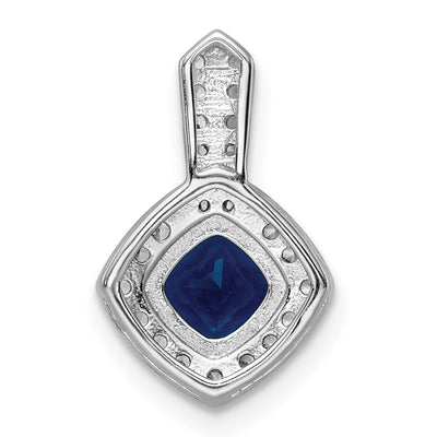 Sterling Silver Rhodium-plated CZ and Blue Glass Pendant, 17.1 x 10.81mm