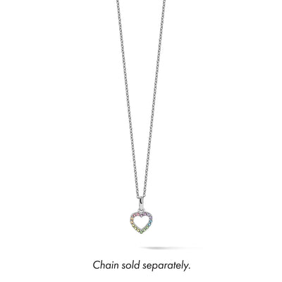 Sterling Silver Rhodium-plated Rainbow Nano Crystal Open Heart Pendant
