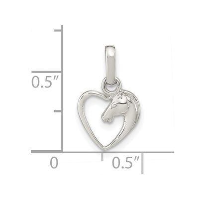 Sterling Silver Rhodium-plated Open Heart Horse Head Pendant