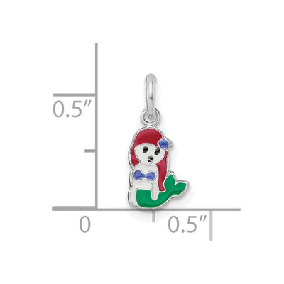 Sterling Silver RH-plated Multi-color Enamel Mermaid Children's Pendant