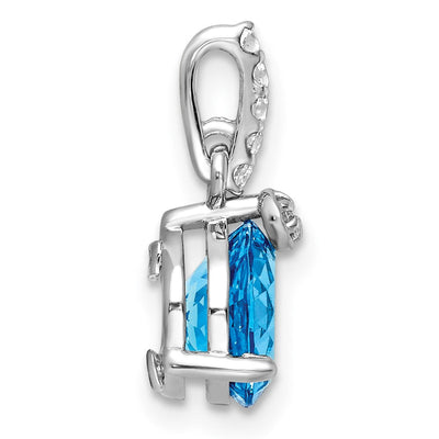 Sterling Silver Rhodium-plated Circle Swiss Blue Topaz/White Topaz Pendant, 16.3 x 8.4mm