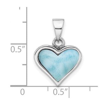 Sterling Silver Rhodium-plated Larimar Heart Pendant, 19.5 x 14.5mm
