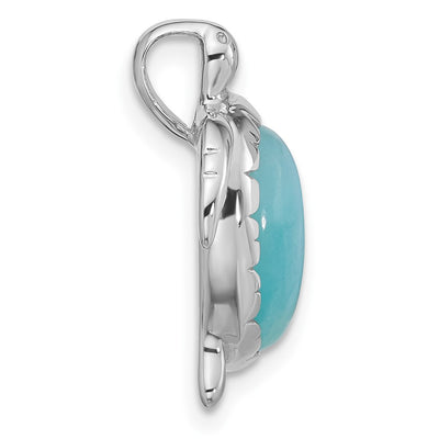 Sterling Silver Rhodium-plated Polished Amazonite Turtle Chain Slide