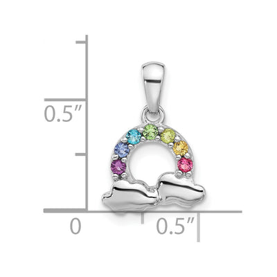 Sterling Silver Rhod-plated Crystal Rainbow & Clouds Children's Pendant