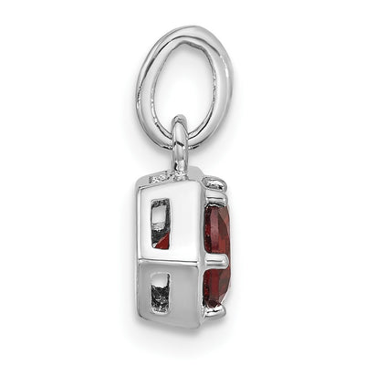 Sterling Silver Rhodium-plated Polished Solitaire Garnet Charm Pendant