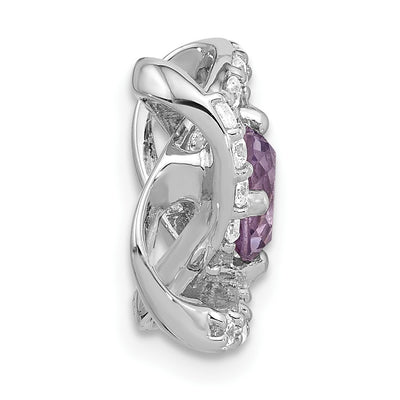 Sterling Silver Rhodium-plated Polished Amethyst/CZ Chain Slide Pendant