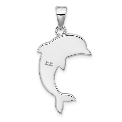 Sterling Silver Rhodium-plated Polished Crystal Dolphin Pendant