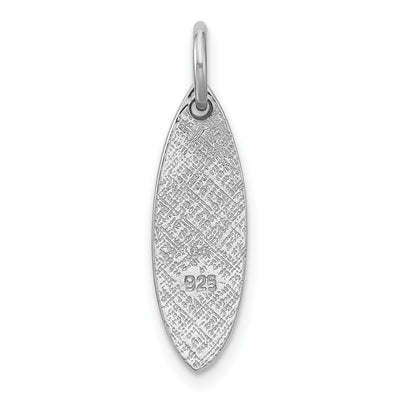 Sterling Silver Rhodium-plated Polished Blue Enamel Turtle Surfboard Pendant, 23 x 6.5mm