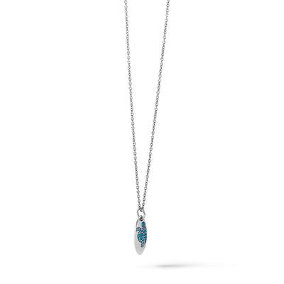 Sterling Silver Rhodium-plated Polished Blue Enamel Turtle Surfboard Pendant, 23 x 6.5mm