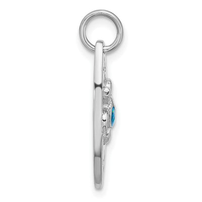 Sterling Silver Rhodium-plated Polished Blue Enamel Turtle Surfboard Pendant, 24 x 8.3mm