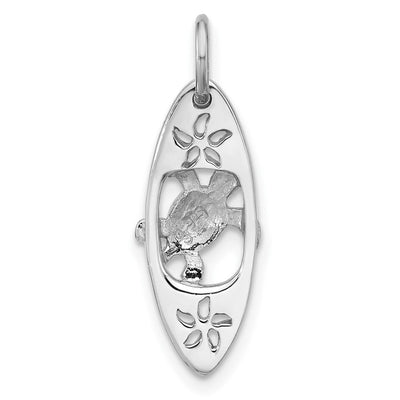 Sterling Silver Rhodium-plated Polished Blue Enamel Turtle Surfboard Pendant, 24 x 8.3mm