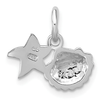 Sterling Silver Rhodium-plated Gold-tone Polished Starfish & Shell Pendant