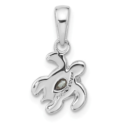 Sterling Silver Rhodium-plated Polished and Antiqued Crystal December Birthstone Turtle Pendant