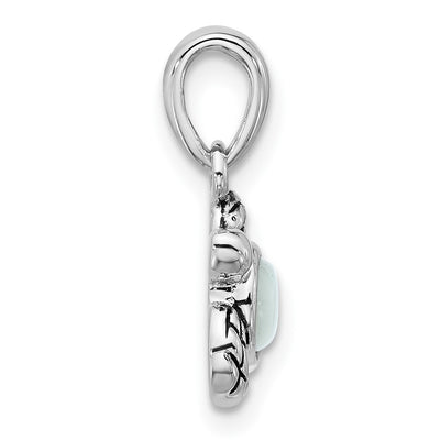 Sterling Silver Rhodium-plated Polished and Antiqued Mother of Pearl June Birthstone Turtle Pendant