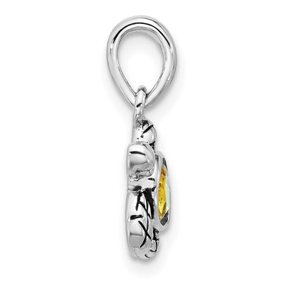 Sterling Silver Rhodium-plated Polished and Antiqued Crystal November Birthstone Turtle Pendant
