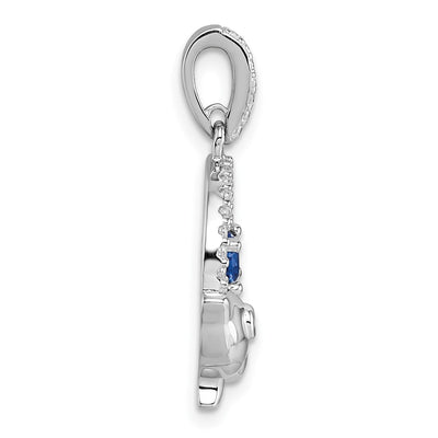 Sterling Silver Rhodium-plated Round Blue and White CZ Dolphin in Circle Pendant