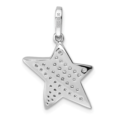 Sterling Silver Rhodium-plated Pavé CZ Concave Star Pendant