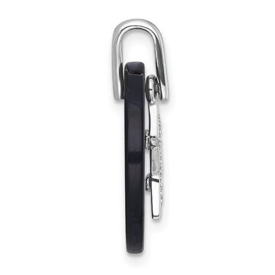 Sterling Silver Rhodium-plated Polished Onyx Circle with CZ Star Dangle Pendant