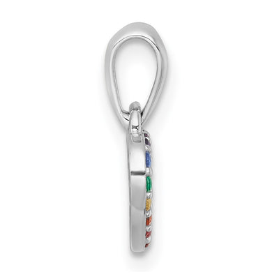 Sterling Silver Rhodium-plated Polished Rainbow Nano Crystals Open Heart Shape Childrens Pendant