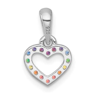 Sterling Silver Rhodium-plated Polished Rainbow Nano Crystals Open Heart Shape Childrens Pendant