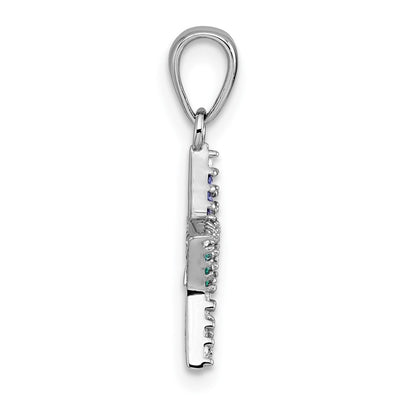 Sterling Silver Rhodium-plated Polished Rainbow Nano Crystals Star with Mini Star Dangle Childrens Post Earrings, 21.5 x 14mm