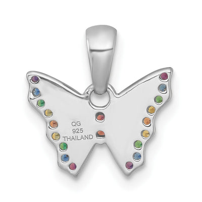 Sterling Silver Rhodium-plated Polished Rainbow Nano Crystals Butterfly Childrens Pendant