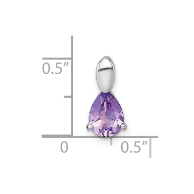 Sterling Silver Rhodium-plated Polished Pear Amethyst Teardrop Chain Slide Pendant
