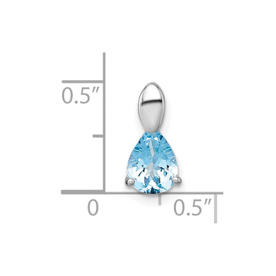Sterling Silver Rhodium-plated Polished Pear Blue Topaz Teardrop Chain Slide Pendant