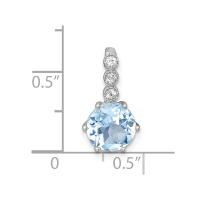 Sterling Silver Rhodium-plated Polished and Beaded Round Sky Blue and White Topaz Chain Slide Pendant