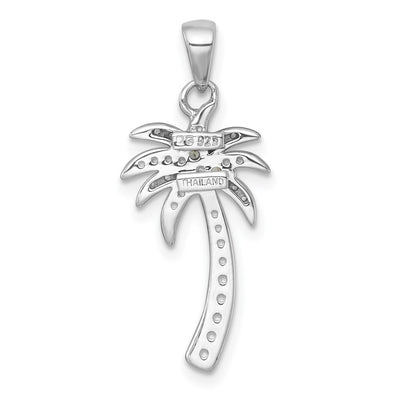 Sterling Silver Rhodium-plated Polished and Grooved Peridot and White Topaz Palm Tree Pendant