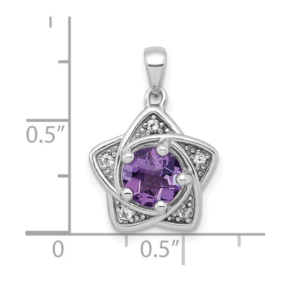 Sterling Silver Rhodium-plated Polished Peridot and White Topaz Star Pendant