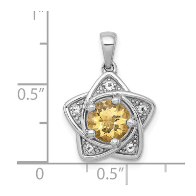 Sterling Silver Rhodium-plated Polished Citrine and White Topaz Star Pendant