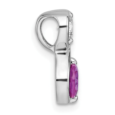 Sterling Silver Rhodium-plated Polished Round Lab Created Ruby and CZ Infinity Chain Slide Pendant
