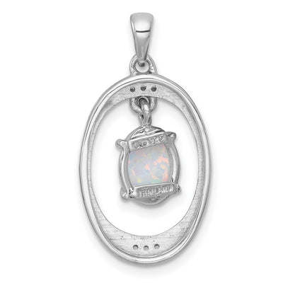 Sterling Silver Rhodium-plated Polished Fancy Lab Created Opal and White Topaz Oval Pendant