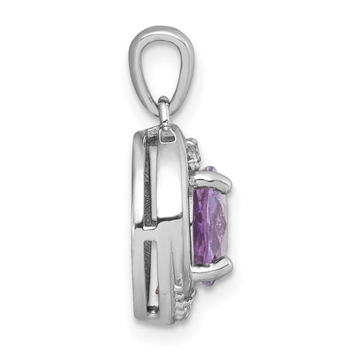 Sterling Silver Rhodium-plated Polished Checker-cut Round Amethyst and White Topaz Circle Pendant