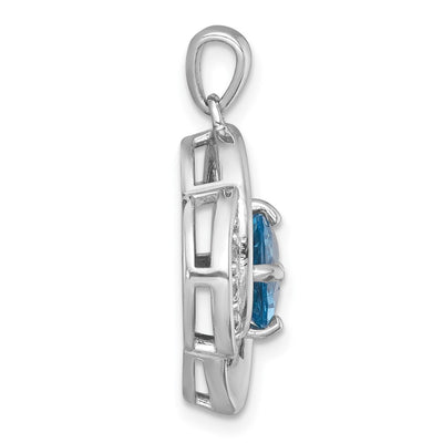 Sterling Silver Rhodium-plated Polished Checker-cut Round Light Swiss Blue Topaz and White Topaz Pendant