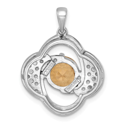 Sterling Silver Rhodium-plated Polished Checker-cut Round Citrine and White Topaz Pendant