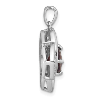 Sterling Silver Rhodium-plated Polished Checker-cut Round Garnet and White Topaz Pendant