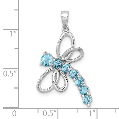 Sterling Silver Rhodium-plated Polished Light Swiss Blue Topaz Dragonfly Pendant